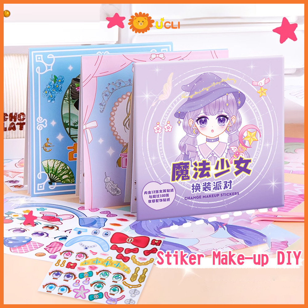 UCLI  Mainan stiker ganti muka Stiker Makeup Mainan Keterampilan Merias Wajah stiker buku Anak