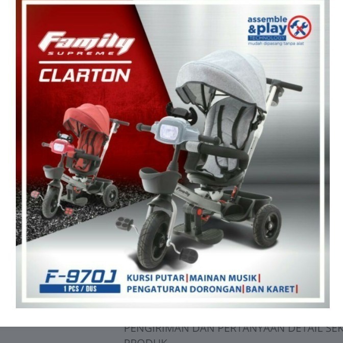 Family f970J F 970J clarte dan f960 f 960 supreme sepeda anak roda 3 stroller music