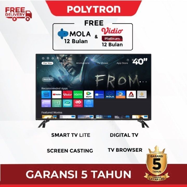 POLYTRON SMART TV /TELEVISI LED PLD 40CV8969 40 INCH GARANSI RESMI