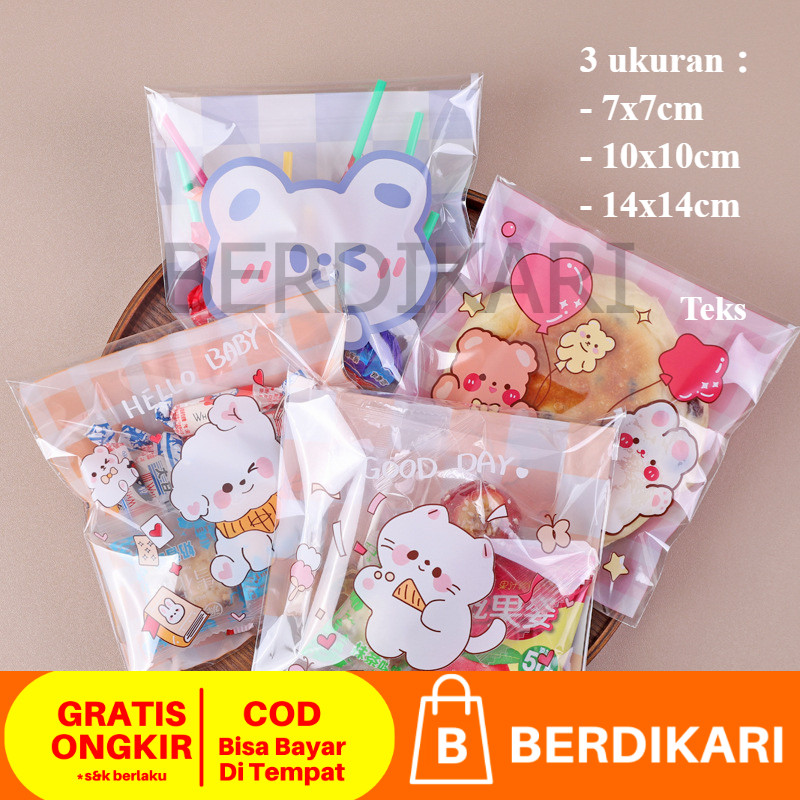 

Berdikari Isi 100 Pcs Ukuran 14x14 cm Plastik Cookies Roti Donat OPP Bunny Bear Kucing Plastik Kue Permen Snack Karakter Kantong Kemasan 7 cm 10 cm 14cm