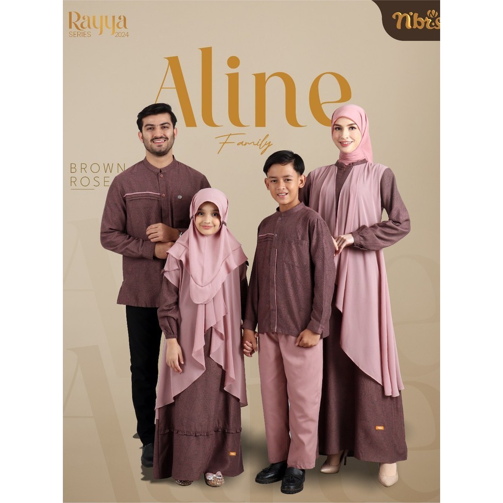 NBRS Sarimbit Keluarga Baju Couple Muslim Lebaran 2024 Nibras Rayya Series Aline Brown Rose Gamis Ko