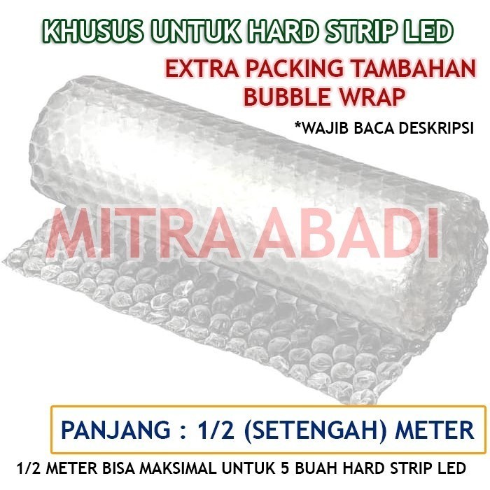 

Packing Tambahan Extra Bubble Wrap (KHUSUS UNTUK HARD STRIP LED DAN LAMPU EDISON) Panjang 1/2 (Setengah) meter - Bubble Wrap *WAJIB BACA DESKRIPSI*