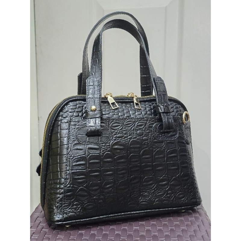 Tas Wanita Alma Buaya Glossy Tas Wanita Croco kulit sapi asli Top Handle Bag