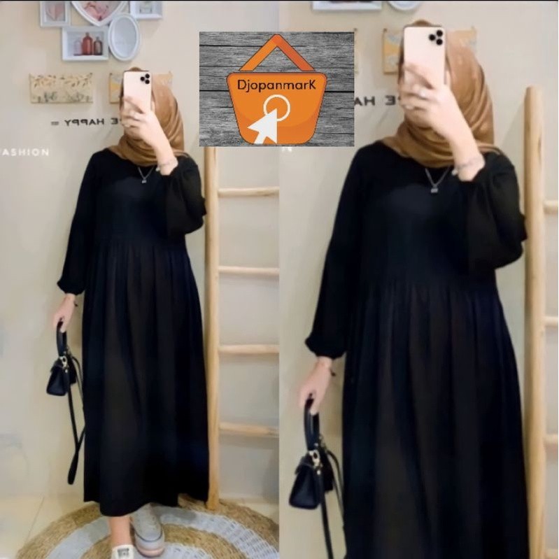 Alika Midi Dress Wanita Bahan Katun Rayon Twill Premium Dres Polos Long Tunik Fashion Muslim Dewasa 