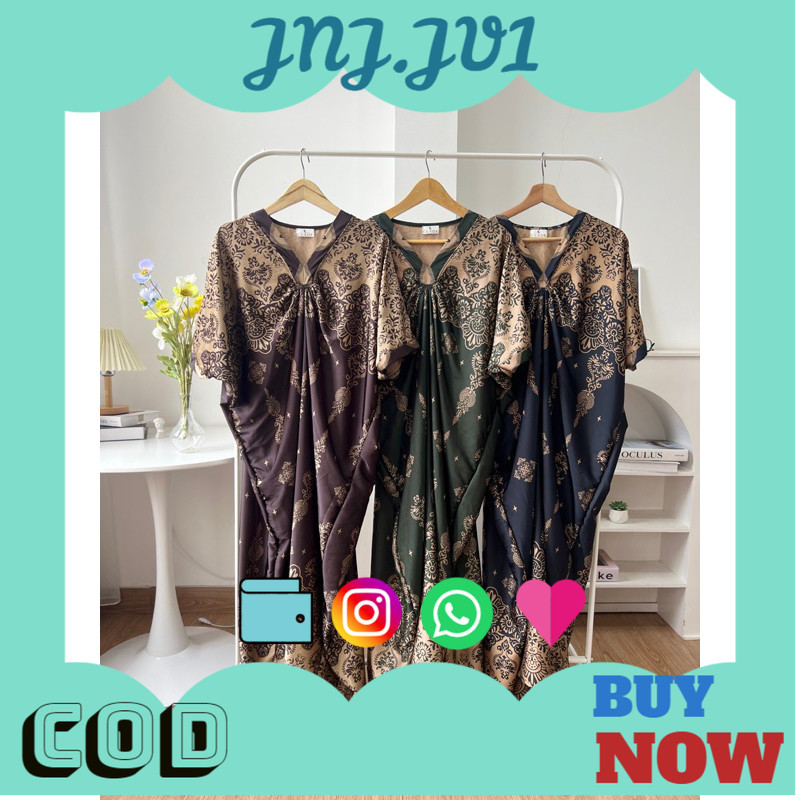 5.5 BIG SALE GAMIS KAFTAN BATIK SATIN PREMIUM SEMI SUTRA HALUS LEMBUT BAJU LEBARAN MEWAH WARNA HITAM