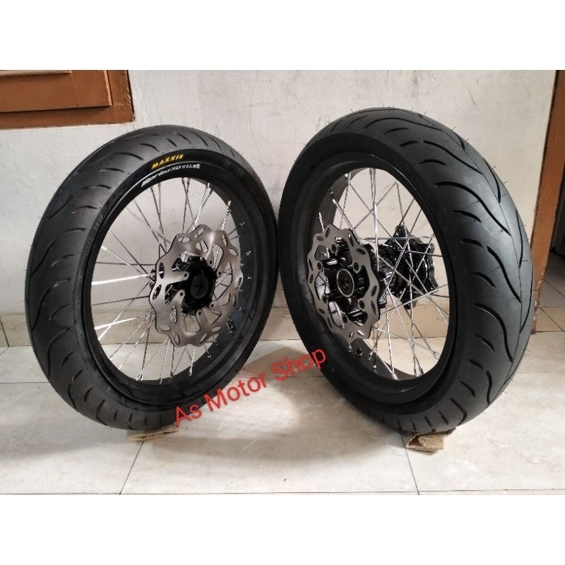 VELG SET SUPER MOTO CRF150 KLX150 WR155 VELG TAPAK LEBAR UKURAN 250 - 300 RING 17 TROMOL SET FREE CA