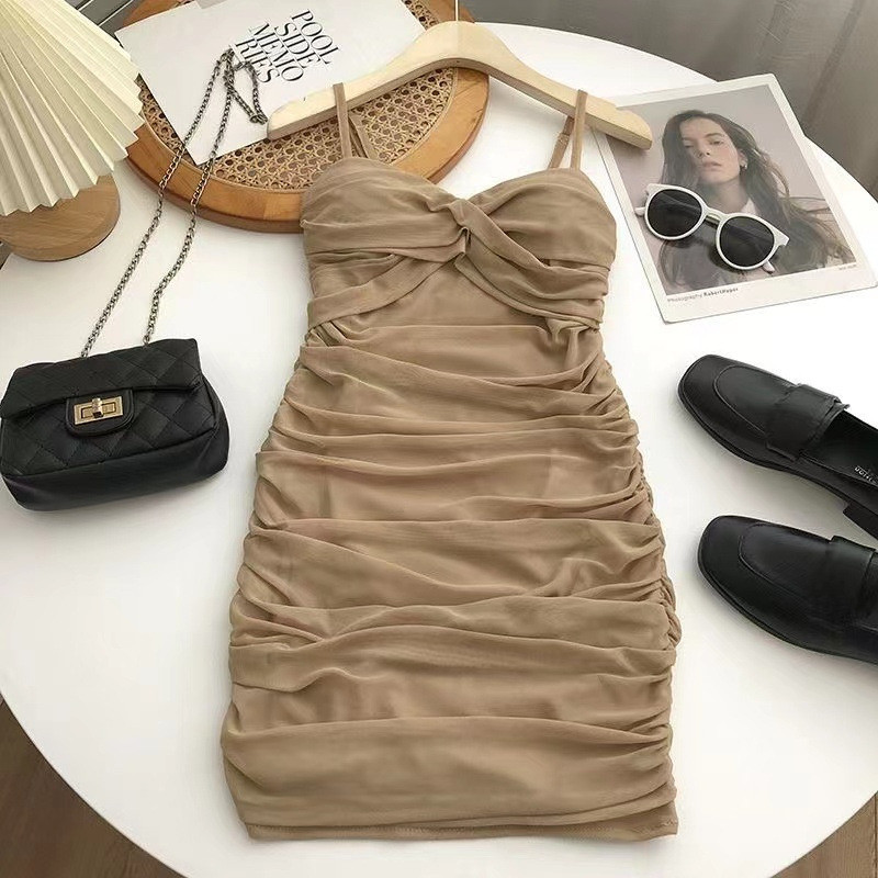 Mini Dress Serut Seksi warna Hitam dan Coklat - Dress Casual Kasual / Korean Style Dress Korea / Dre