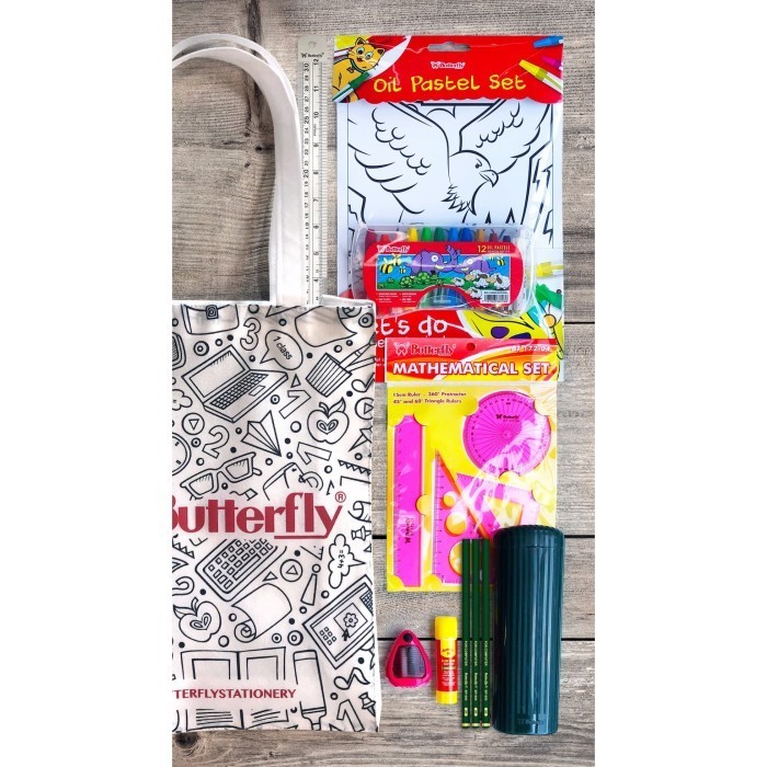 

Butterfly Stationery Kit Tote Bag / Paket Alat Tulis Sekolah Mewarnai