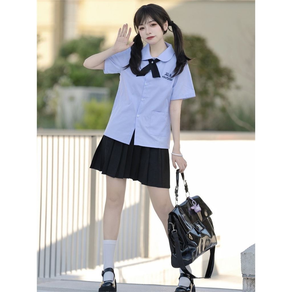 JK uniform set, Thai school uniform, Nano short sleeved Thai shirt, college style, women's summer ea