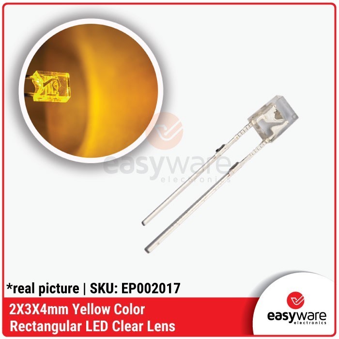 AES27 LED Kotak 2x3x4mm Yellow Rectangular LED Clear Lens LED 2x3x4 Kuning (10PCS)