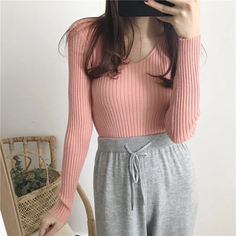 Vip - Baju Rajut Wanita V Neck Lengan Panjang Bahan Premium Tebal Baju Rajut RJ19