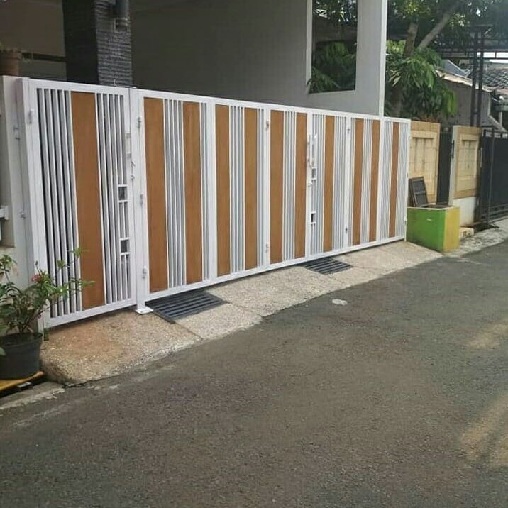 pagar rumah besi minimalis Kisi-kisi GRC motif kayu