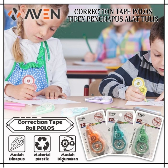 

AVEN Correction Tape Roll Polos Tipex Kertas Penghapus Alat Tulis Anak