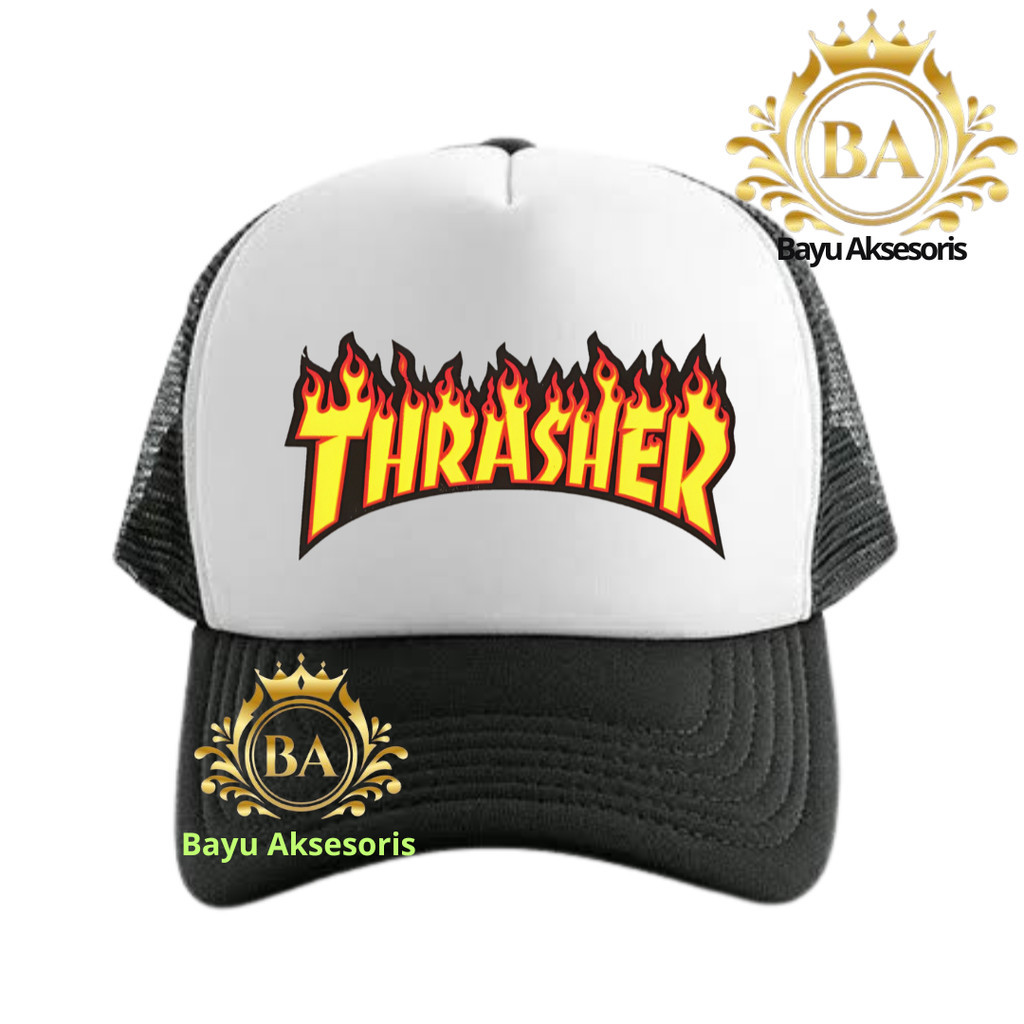 Bayu Aksesoris  Topi Trucker THRASHER - Topi Distro THRASHER Logo - Topi TRASHER Premium - Topi Pria