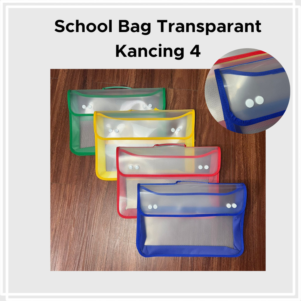 

School Bag Kancing 4 Transaparant /Map Plastik Kantung Jaring di belakang/ Briefbag - FIGO