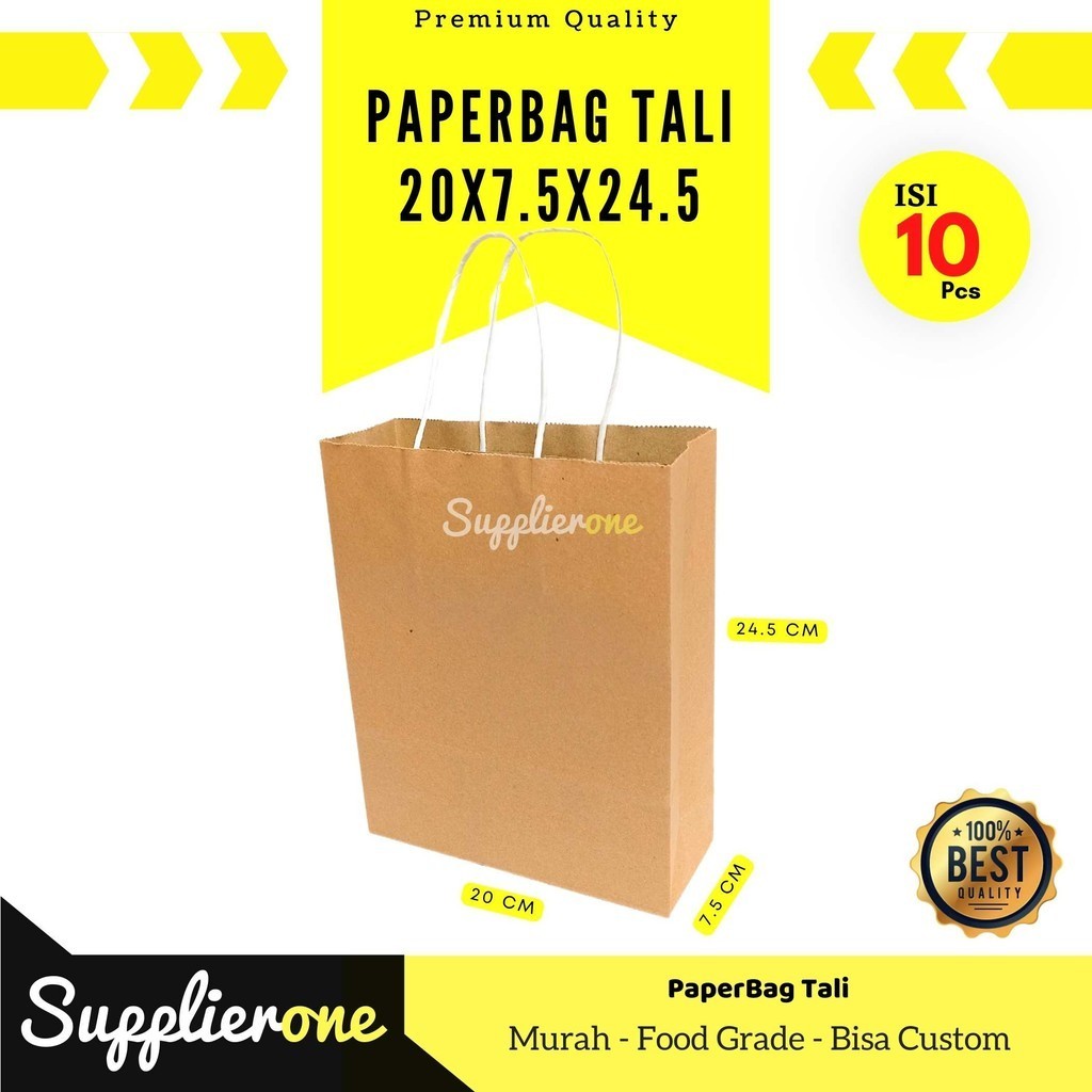 

Paperbag 20x7.5x24.5 Isi 10 Pcs / Kantong Kertas coklat / Paper Bag / Tas Makanan / Paper Bag Makanan / Paper Bag tas / Tas Kertas / Goodie Bag Tas Kertas