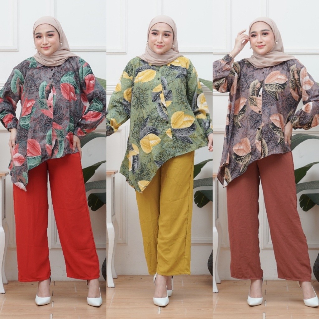 Okeganjeans - Oneset Fairy Setelan Atasan Blouse dan Celana Kulot Crinckle Kekinian