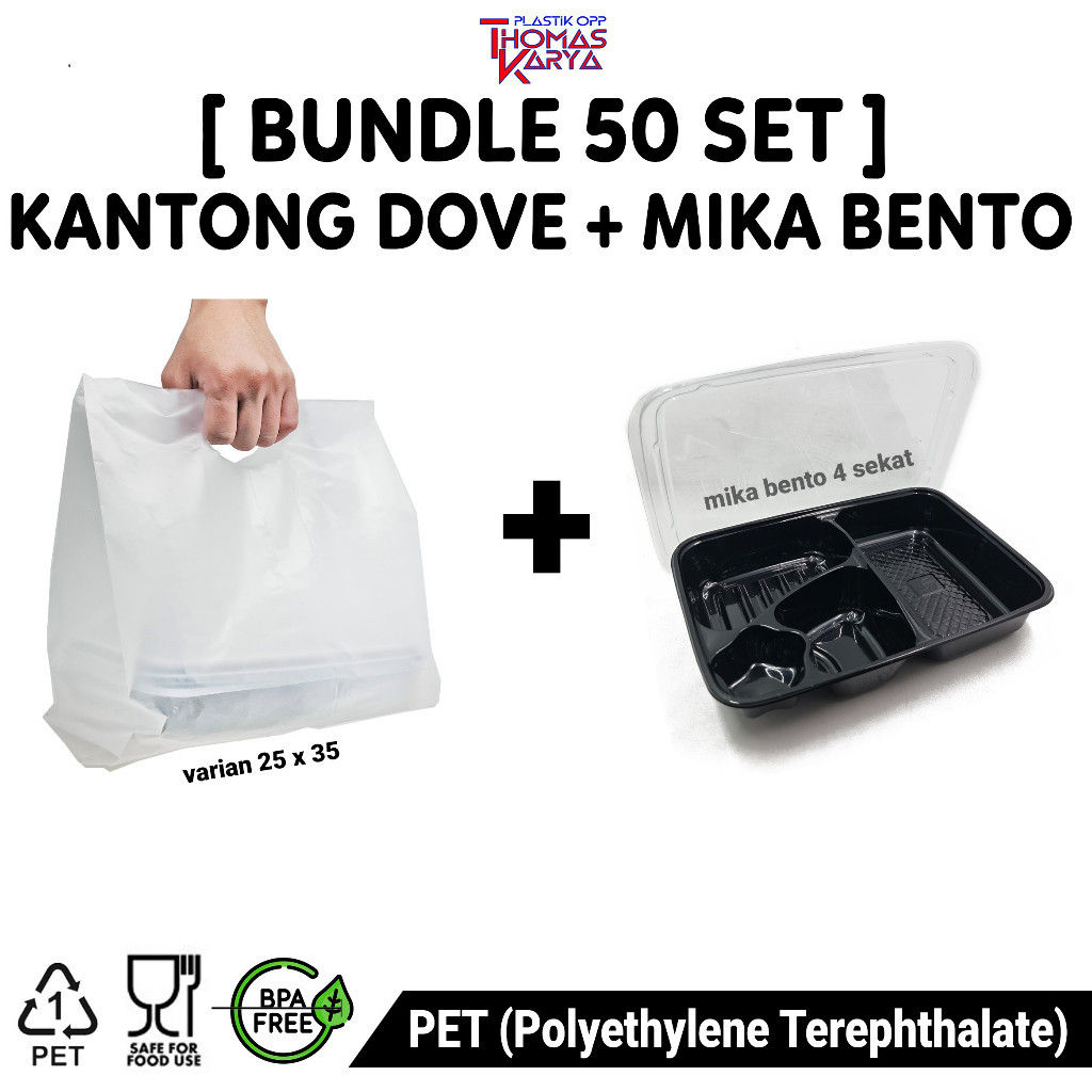 

[PROMO MURAH] BUNDLE 50 SET Kantong Plastik Dove + Mika Bento Sekat 4