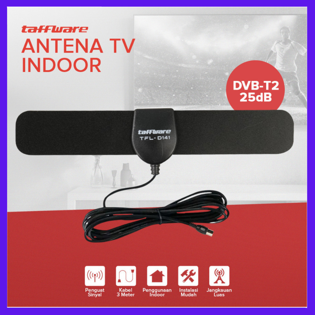 SILVIA ATENA STORE-Taffware Antena TV Digital Indoor DVB-T2 25dB - TFL-D141 - Black-COD