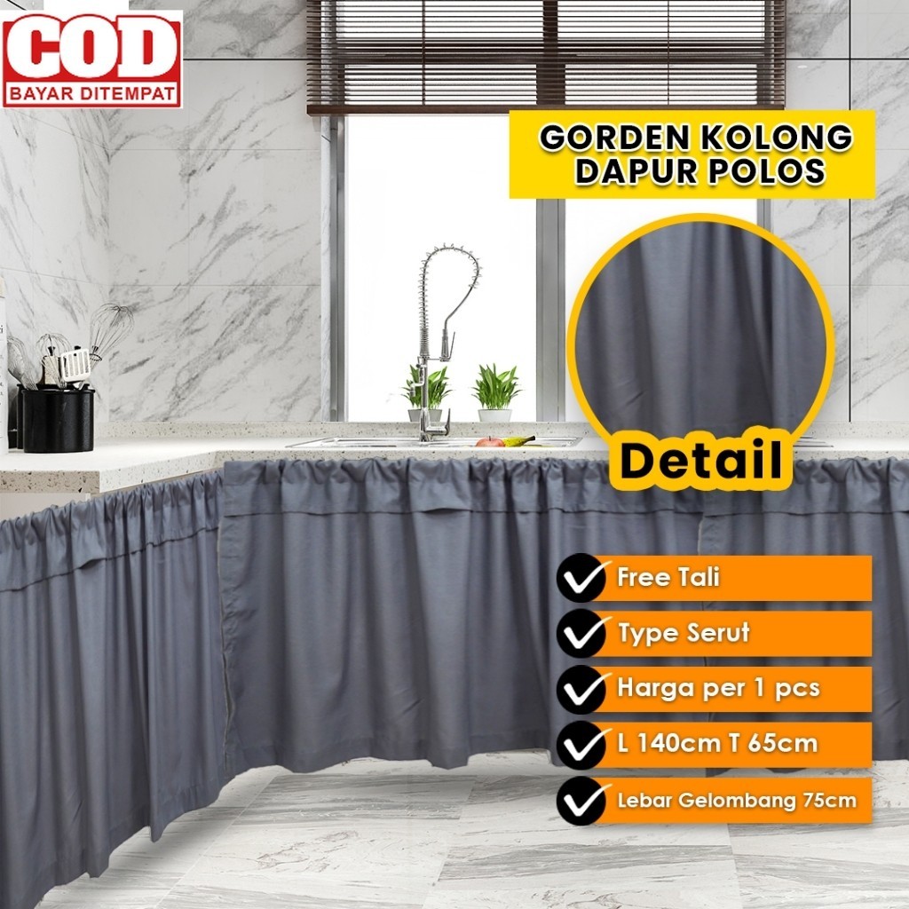 Gorden Kolong Dapur Tirai Dapur Gorden Poni Motif Polos Minimalis