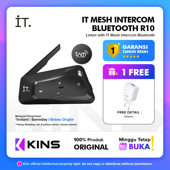 ✔W.H.Sw✔ - TERBARU IT R10 Mesh Intercom Bluetooth Headset R10 Garansi Resmi TAM - Black