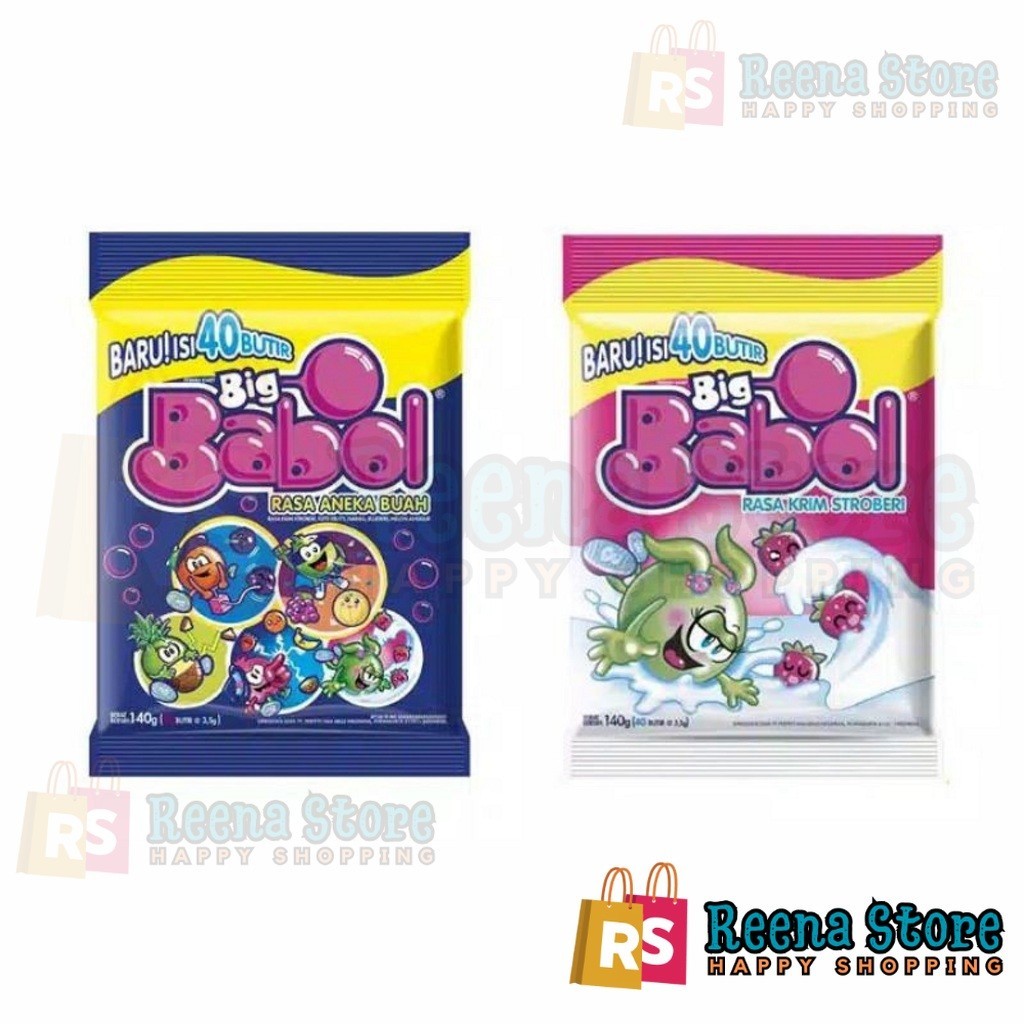 

Big Babol Sak 132 gr Tutti Frutti / Stroberi Pouch Permen karet BigBabol isi 40 butir - Reena Store