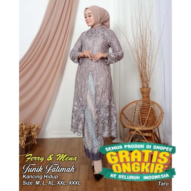 Kebaya Fatimah / Kebaya long tunik jumbo ld 130 cm / kebaya ibu besan jumbo / kebaya modern / kebaya