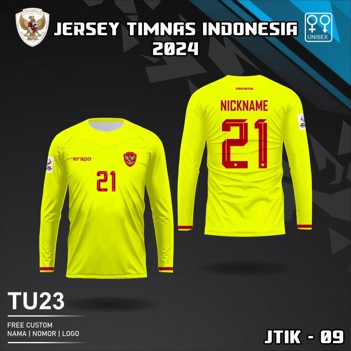 Jersey kiper timnas indonesia terbaru kaos baju bola piala asia U23 2024 lengan panjang - Kuning, XS