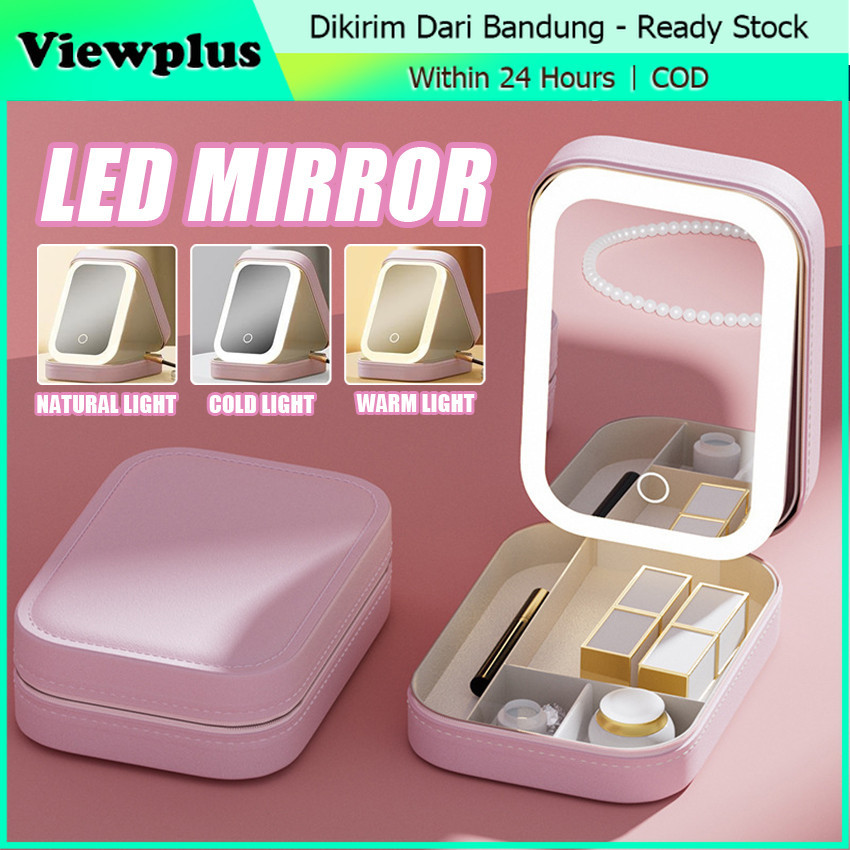 Tas Makeup Lampu LED Rias Cermin Rias Mini Lipat Portable Dengan LED Lamp Tombol Touch Screen /Tas K