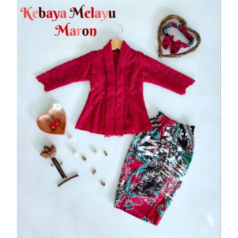 kebaya melayu maroon/kebaya melayu anak/kebaya anak terbaru/kebaya anak tk/kebaya wisuda anak/kebaya