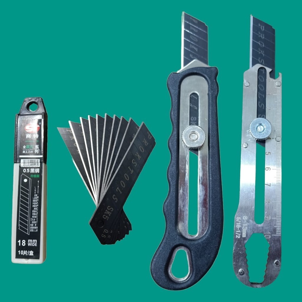 

Promo Pisau Cutter Stainless Baja Multifungsi Pengaris Gagang Karet 18mm