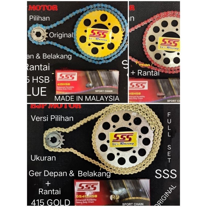 Gerset SSS 415 M.PRO/New, CB/R 150R, Sonic, Versa, GTR, Tiger, GL Rantai 415 BLUE/GOLD Pilihan Ger D