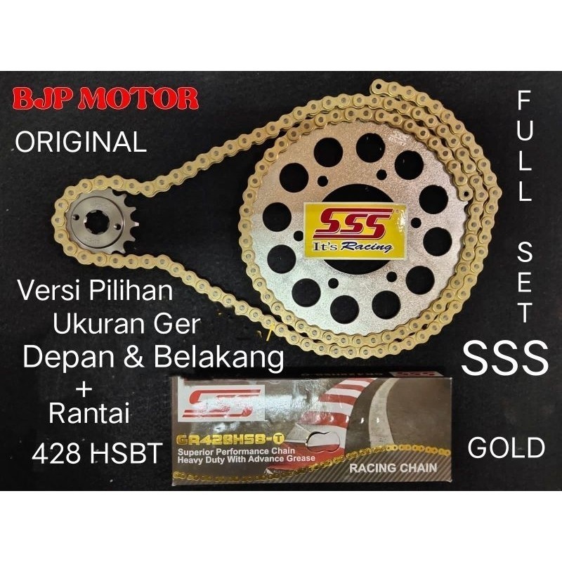 Gear Set FULL SSS 428 Supra X/100/FIT/Grand/Legenda/WIN + Rantai SSS 428 HSBT GOLD 120L + Pilihan Gi