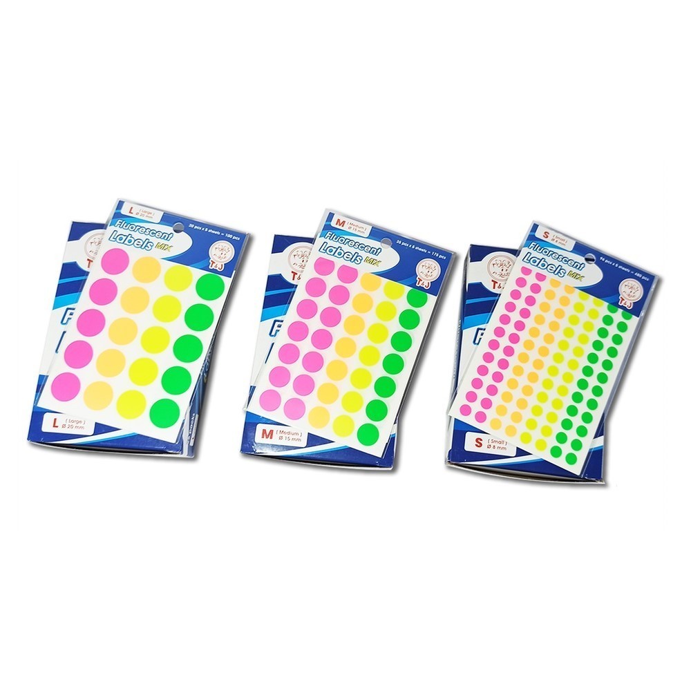 

(PAD) LABEL STICKER KERTAS TEMPEL DOT BULAT WARNA WARNI UKURAN S - M - L - TOM & JERRY FLUORESCENT LABELS MIX