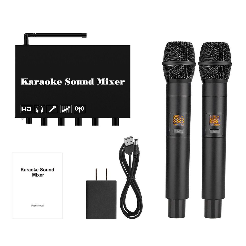 Wireless Microphone Karaoke Mixer System with 2 Handheld Microphones Support Smart TV, Home Theater,