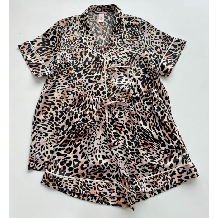 TERMURAH Baju Tidur Piyama Victoria Secret Short Silk Pajamas Set Original - Leopard, M