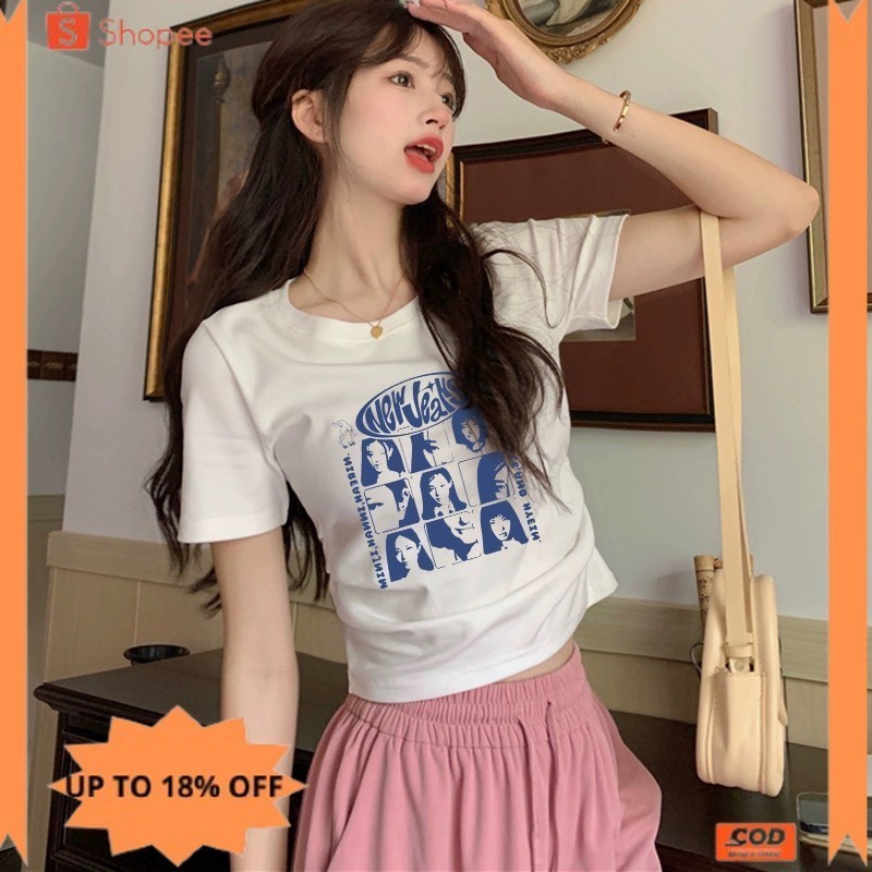 new✨ -Baju Atasan Wanita Terbaru | Baju Pendek Wanita Crop Top Ketat | Newjeans Tshirt Print | Crop 