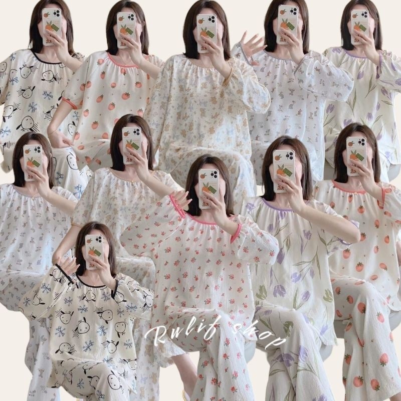 SETELAN ONE SET PIYAMA BAJU TIDUR CP WANITA DEWASA OVERSIZE AIRFLOW BKK IMPORT PREMIUM PUTIH KOREAN 