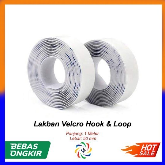 

Lakban Velcro Hook and Loop Magic Nylon Sticker 1 meter 50mm - Putih