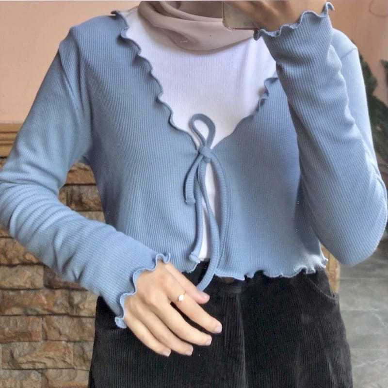 Cardigan Korean Style Crop Knit Premium Model Tali Depan Outfit Wanita Kekinian Outer Crop Wanita