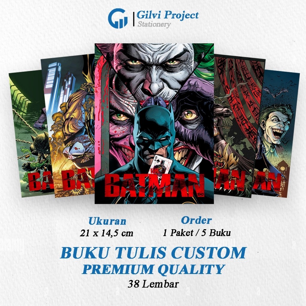 

Buku Tulis Sekolah Custom Tema BATMAN Bergaris 38 Lembar 1 Pak Isi 5 Buku/ Buku Tulis Anime/ Buku Aesthetic/ Buku Catatan