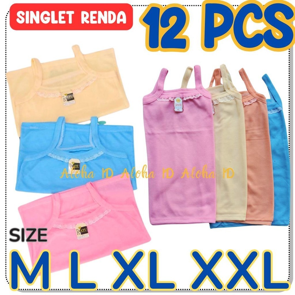 12 PCS Tanktop Singlet Renda Wanita Remaja Dewasa / Grosir Singlet Renda M L XL 3L Singlet Renda Ana
