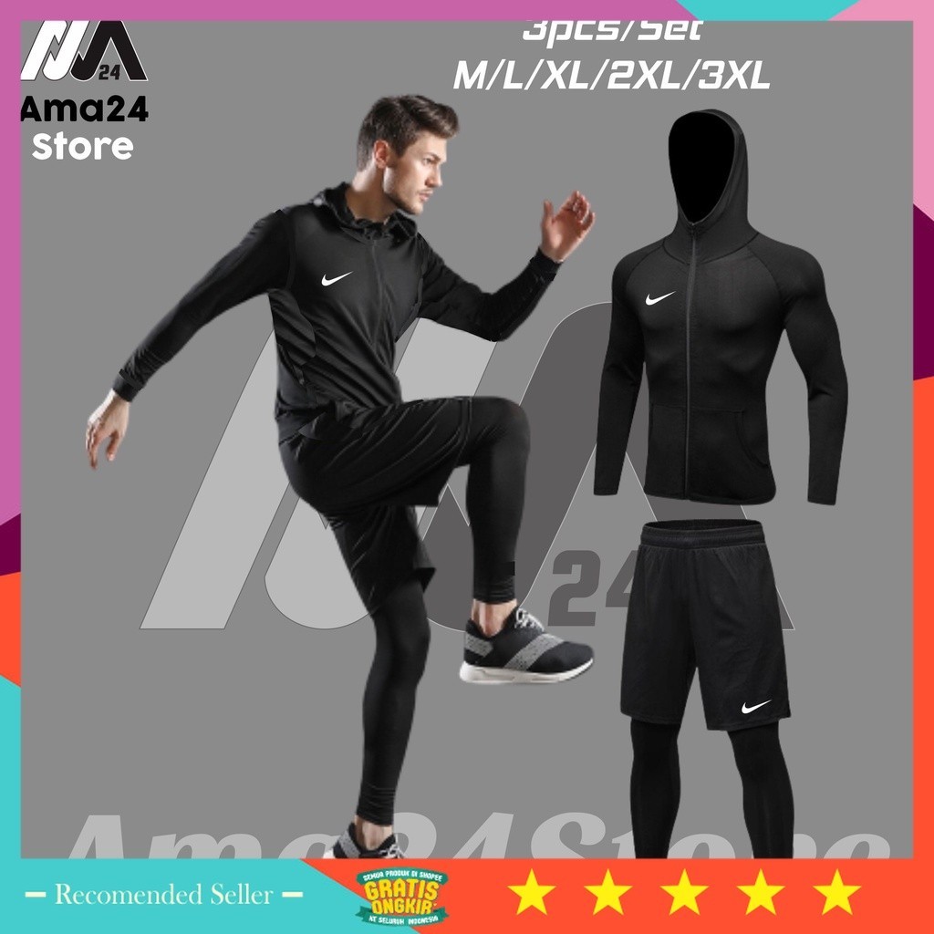 Fashion Olahraga Termurah Kekinian / Set Jacket Hoodie + Kolor + Celana Legging Olahraga Gym Fitness