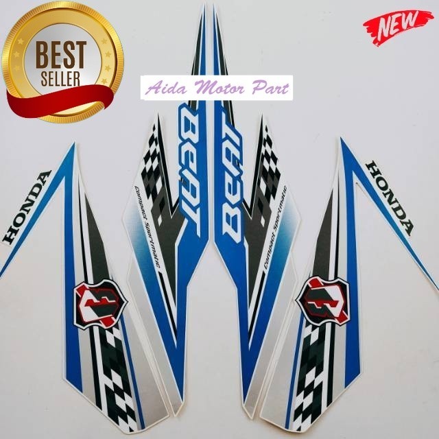 Striping Stiker Polet Decal Polet Lis honda beat fi esp 2018 2019 biru putih stiker list motor stand