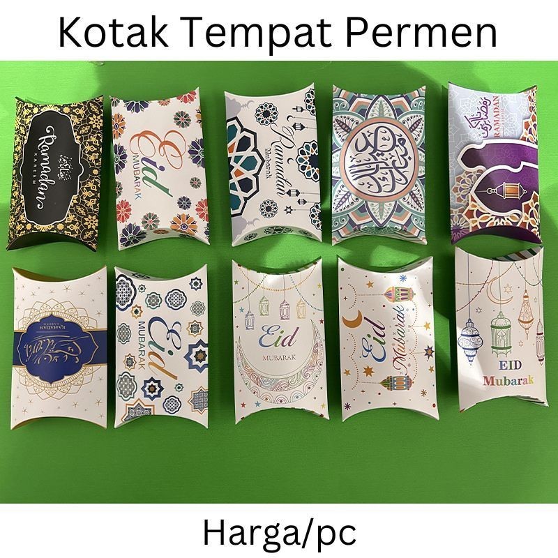 

HHS Hampers Pillow Box Hari Raya Idul Fitri/EID MUBARAK/Tempat Permen Gable Box Hadiah Bingkisan Lebaran - Harga/pc