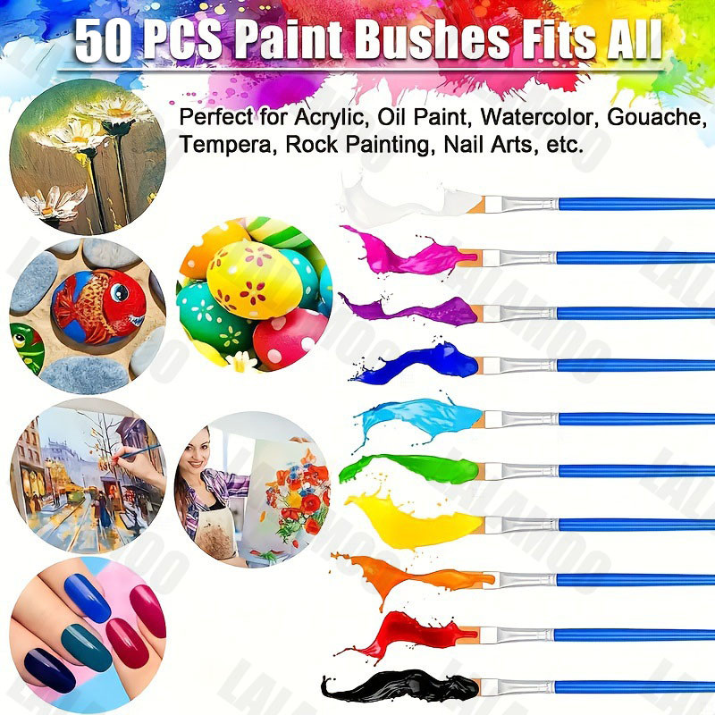 

Ready Stock50pcs Kuas Lukis Akrilik / Flat Tip Sikat Runcing Sikat Kuas Lukis Set / Nilon Cat Air