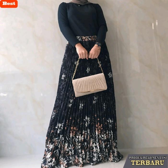 rok wanita kekinian Rok Plisket Motif Ceruty babydoll by Amerta Hijab skirt ceruti babydoll pinggang
