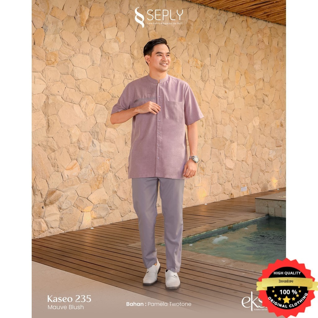 Seply Koko Dewasa Polos Lengan Pendek Kaseo 235 Baju Koko Muslim Pria Warna Mauve Blush