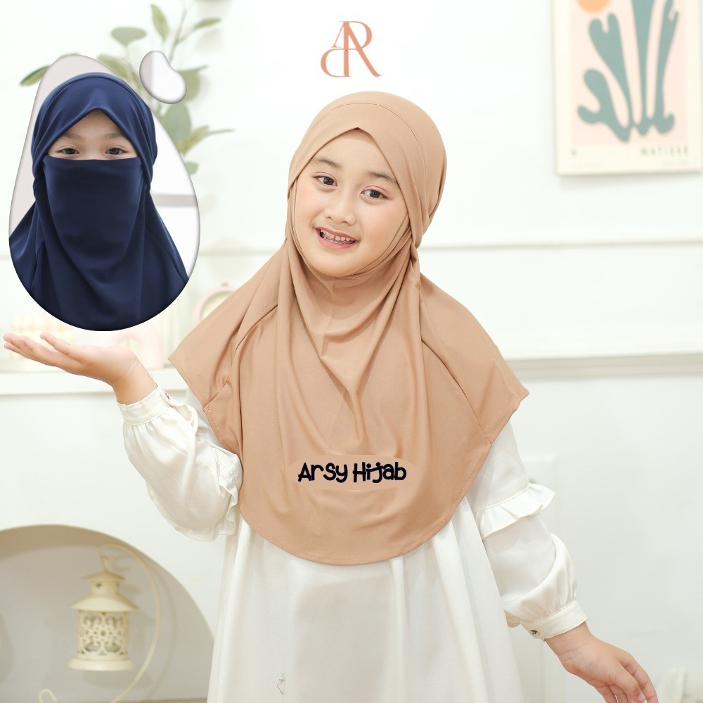 hijab instan anak bergo niqab jersey / jilbab cadar french malay usia 4-7tahun