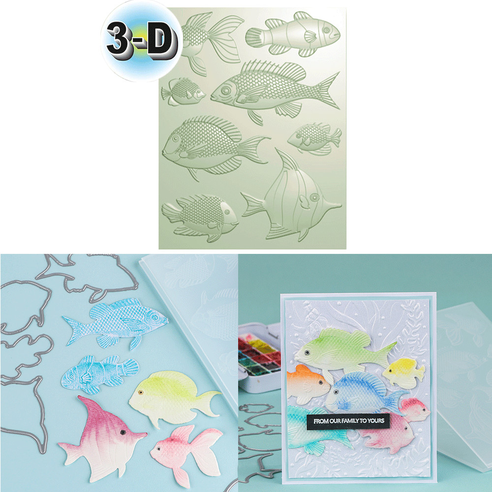 

Ocean Fish Pattern 3D Embossing Folder and Matching Dies for Adding Textured Detail To Paper Crafting Card Making Supplies